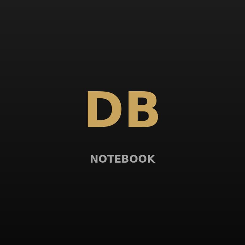 Black dot-grid notebook with gold DB mark on the cover